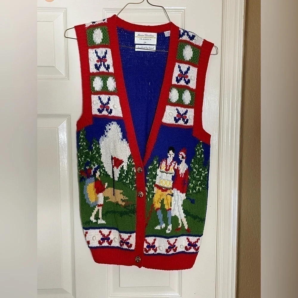 Marisa Christina Colorful Golf Knit Pullover Sleeveless Womens L Vintage Sweater - Picture 8 of 11